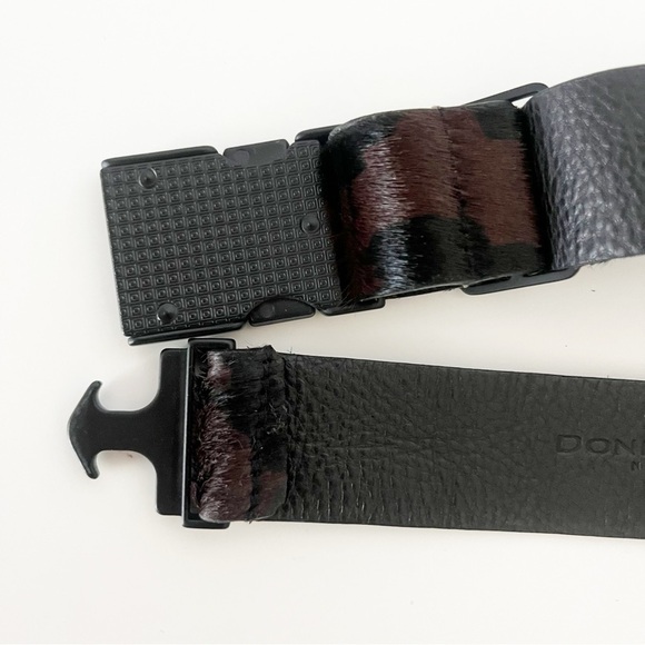 Donna Karan Pony Hair Animal Cow Print Brown Black Leather Skinny Belt Size SM - Picture 6 of 9